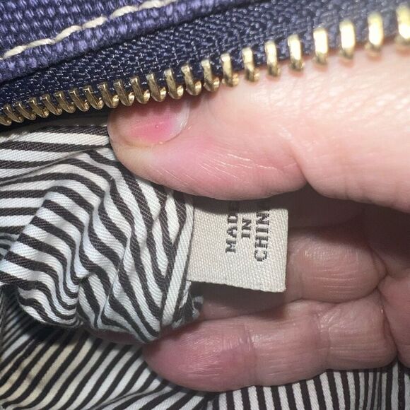 Kate Spade VINTAGE Canvas and Leather Navy and White Pinstriped interior - Picture 6 of 14